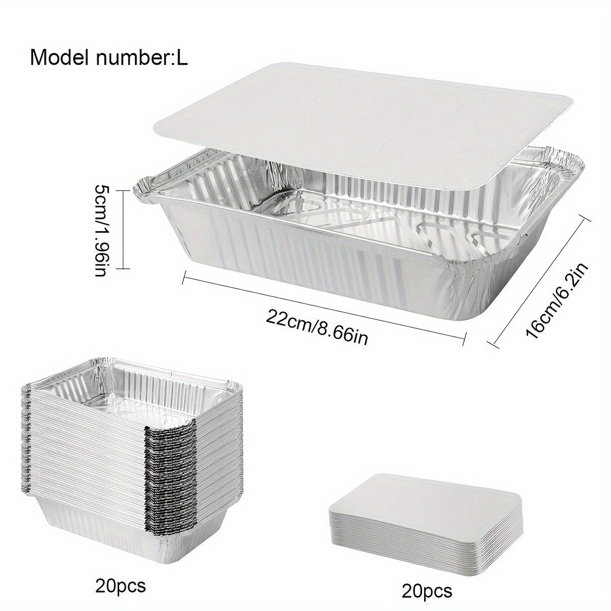 Набор из 20 многоразовых форм из алюминиевой фольги с крышками — универсальные контейнеры для выпечки, приготовления блюд и еды на вынос — идеально подходят для Пасхи, Дня благодарения и безопасны для хранения продуктов
