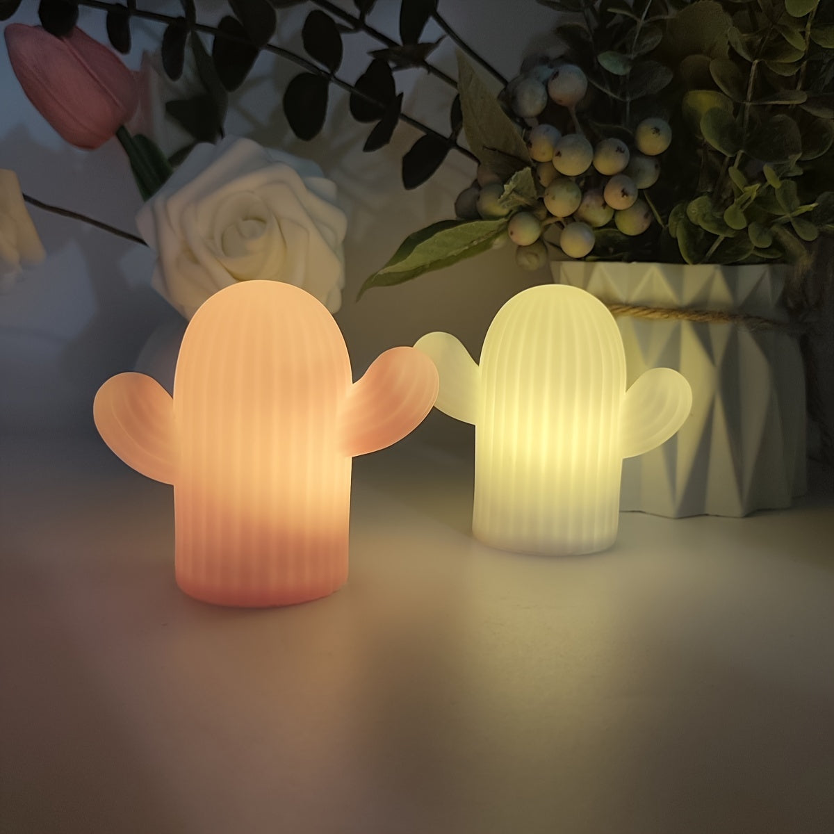 LED cactus night light with push button control, battery operated. Can be mounted on wall. Makes a great gift for family, friends, or classmates.