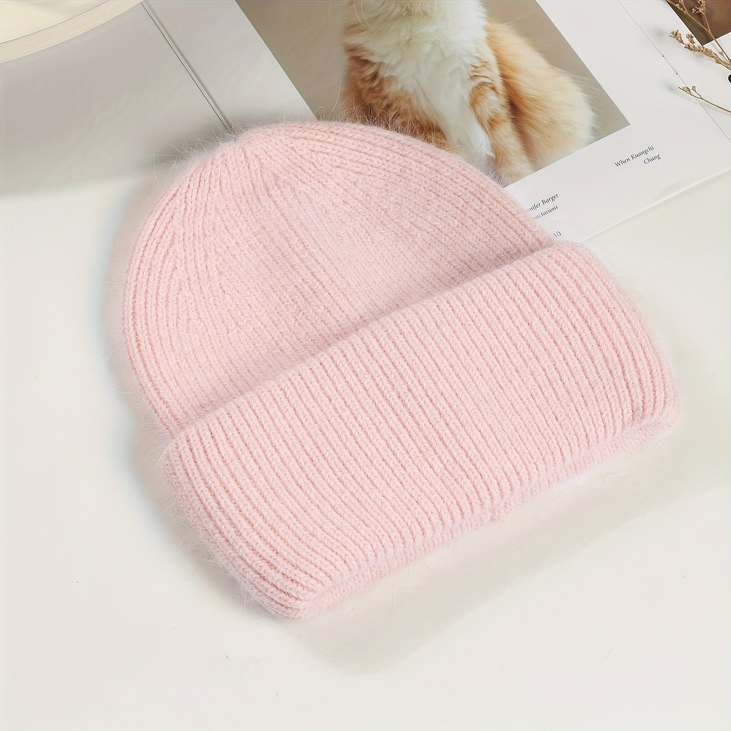 Soft knit beanie in candy colors for women, perfect for casual wear in autumn and winter.