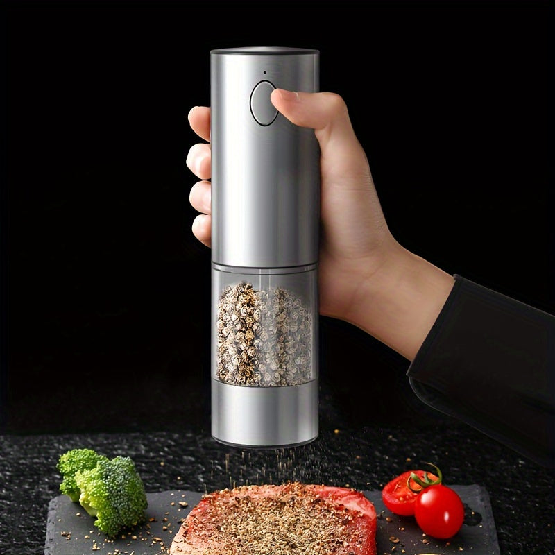 Set of 2 Electric Pepper Grinders with Gravity Induction, USB Charging, Stainless Steel Salt and Pepper Shaker, Olive-Shaped Key Fob, LED Work Light, Adjustable Grind Settings, Rechargeable Battery, Storage Base Included