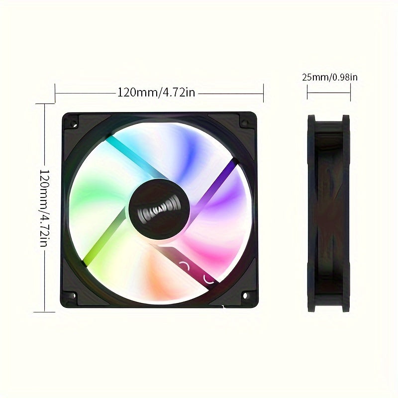 OUYUANSU 12cm Silent LED Cooling Fan for Desktop Computer Case - Turbocharged Blades, Multi-Color Lighting, Enhanced Heat Dissipation, Black/White Frame, Portable