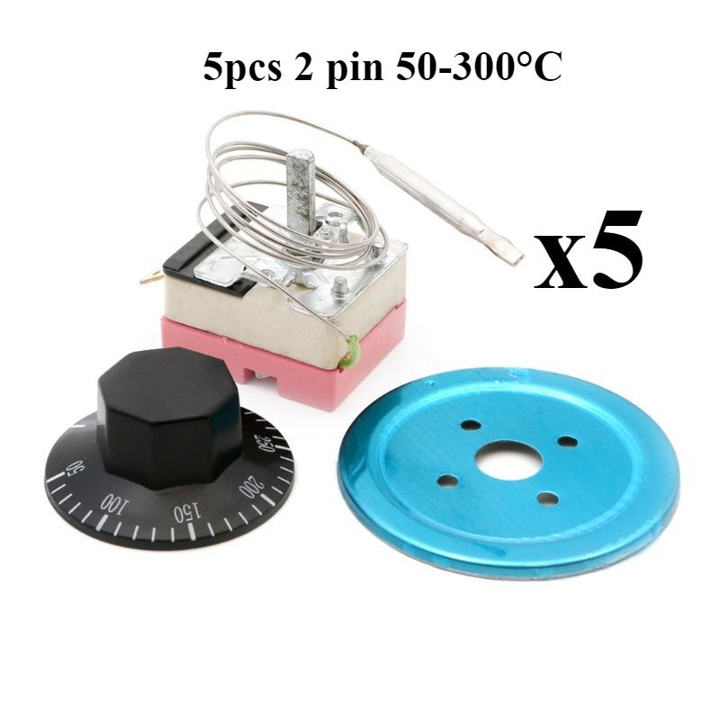 Temperature controller knob can be adjusted, equipped with a capillary thermostat switch and a range of 50-300°C. Made from safe materials that are suitable for non-food contact. Ideal for use in deep fryers, ovens, and water heaters.