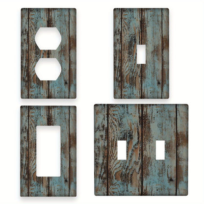 Rustic pale turquoise wood grain wall plate cover for indoor/outdoor use in various rooms.