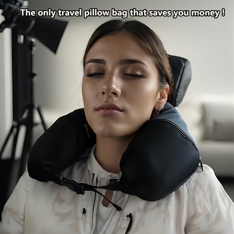 Black Adjustable and Portable Neck Pillow - Made with Comfortable Flannel, Fillable for Travel by Car, Train, and Airplane