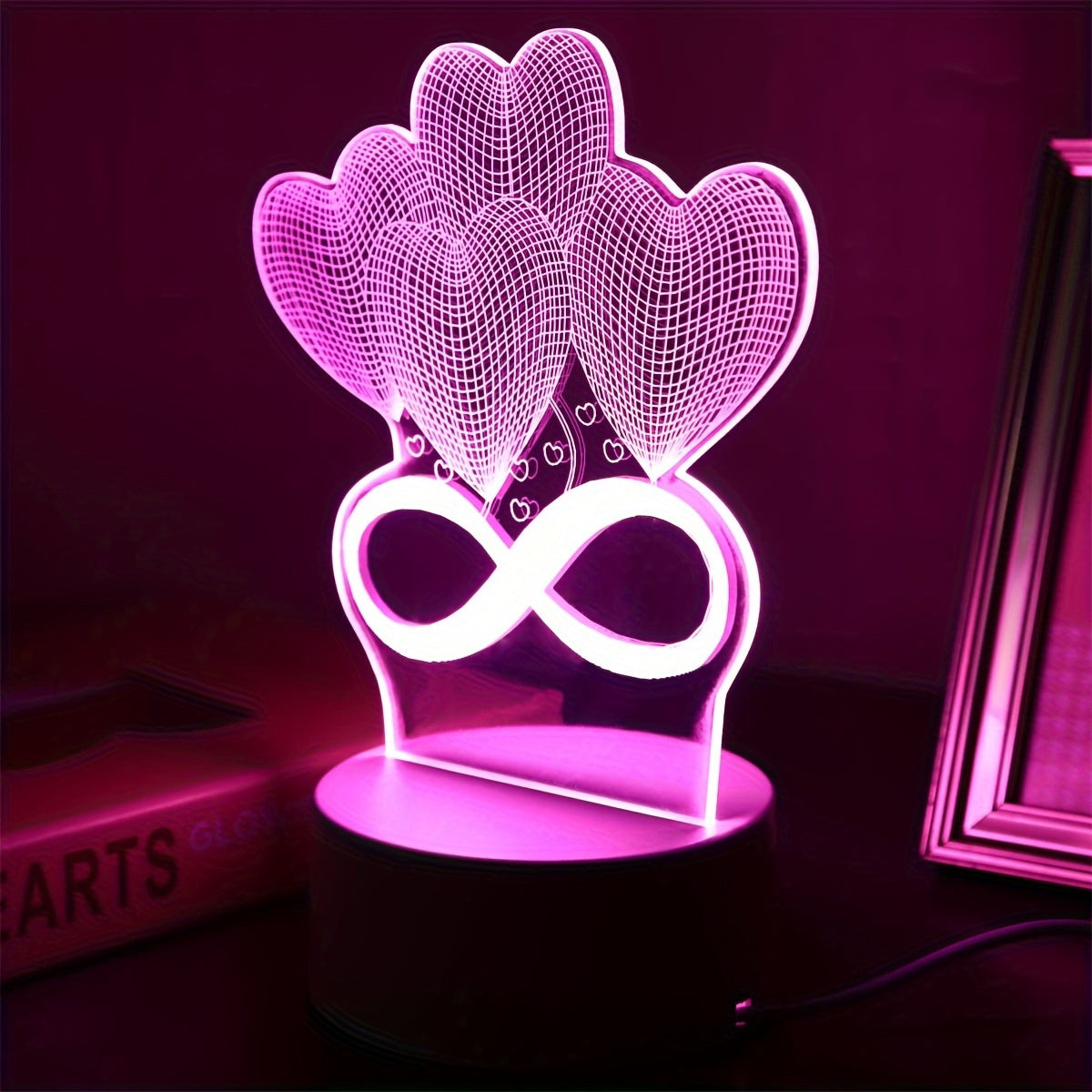 Pink Love 3D LED Night Light for Bedroom Decoration