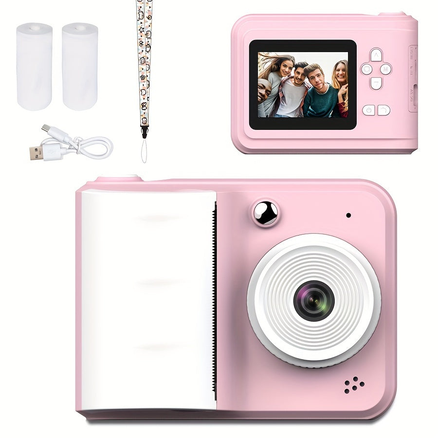 Portable Mini Camera Photo Printer with 6.1 cm Screen - USB Rechargeable, 1080P Video, 48MP, MP3 Playback, Thermal Printing on Paper, Monochrome Output, Smartphone Compatible, No