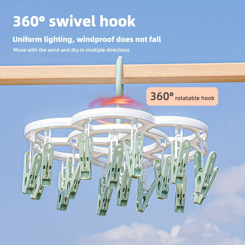 Sun-Cured Clothes Hanger with 16 Clothespins for Socks, Bras, and Underwear - Made from Long-Lasting Plastic for Convenient Drying and Tidying Up