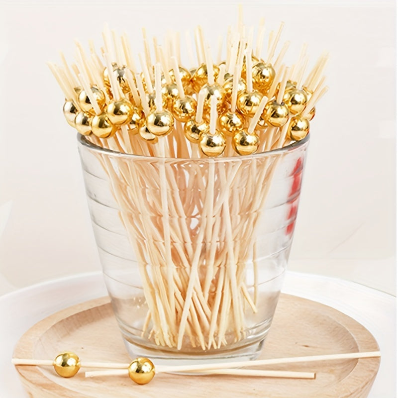 100 packs of bamboo and pearl sticks for fruit forks, party activities, cakes, desserts, and snacks.