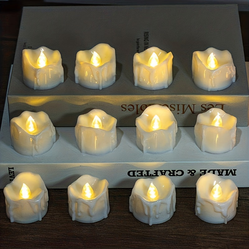 4 battery operated LED tea light candles in warm white for Christmas decoration.