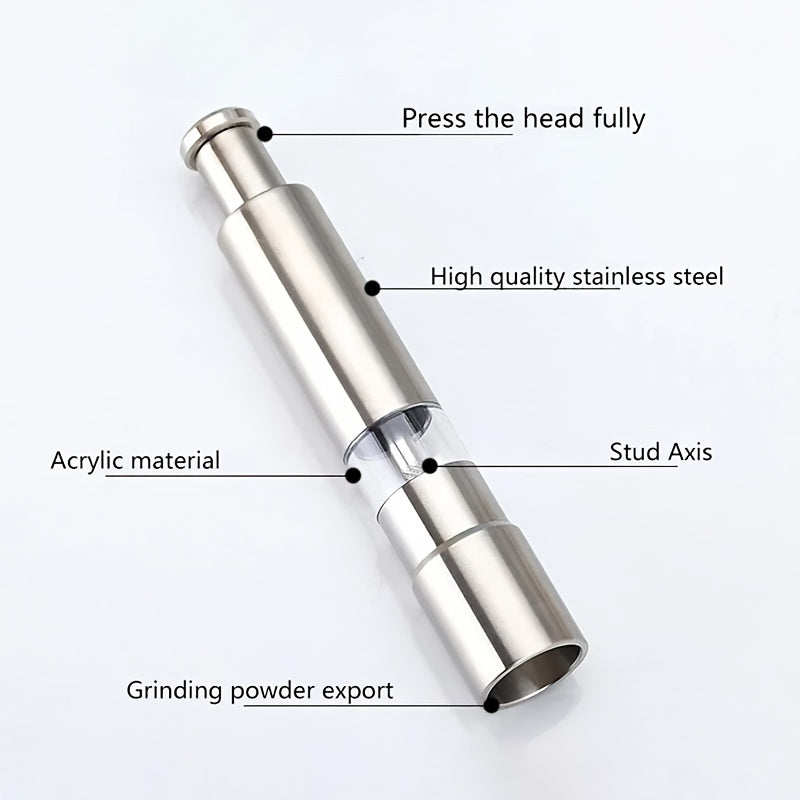 Manual Sea Salt and Pepper Grinder made from durable stainless steel, doesn't need electricity to function, and features a coarse grind option.