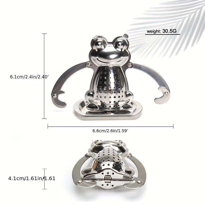 Innovative Stainless Steel Frog Prince Tea Infuser - Unique Loose Leaf Tea Filter with Attached Chain for Convenient Home Brewing and Daily Tea Enjoyment