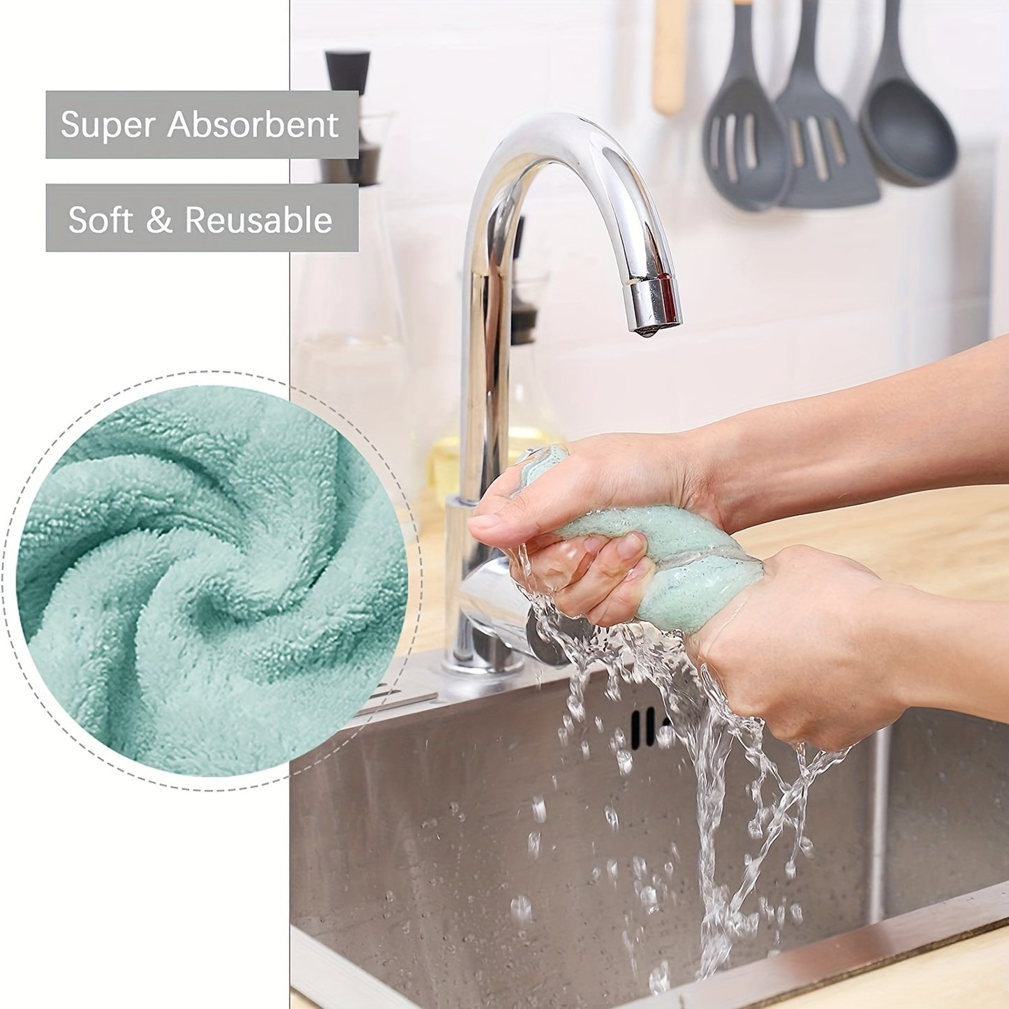 10pcs Microfiber Dish Cloths for kitchen, bathroom, car, window. Thickened coral velvet, double-sided, soft absorbent towels with strong stain removal. Reusable and machine washable.