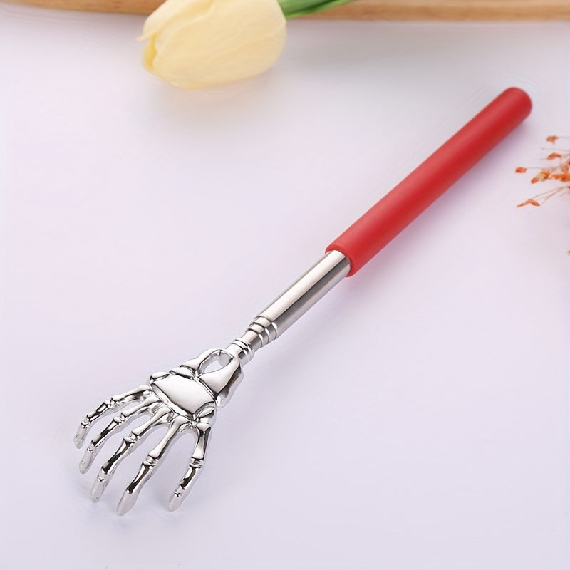 Telescopic stainless steel back scratcher for adults and elderly.