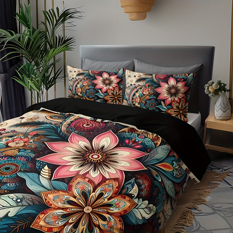 3-piece Bohemian Mandala Floral Bedding Set includes 1 duvet cover and 2 pillow cases. Pillow inserts not included. Perfect for a Christmas present.