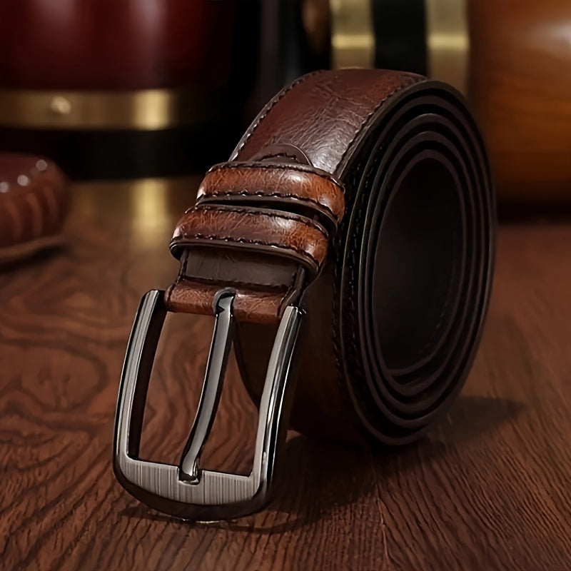 Men's Genuine Leather Cowhide Belt with Pin Buckle, Ideal Gift Choice for Middle-aged Youth