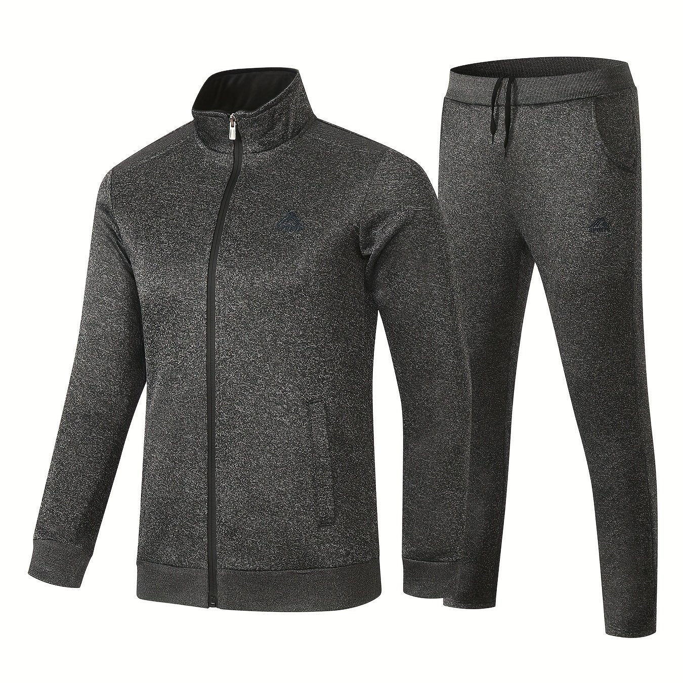 2-piece men's sports suit for outdoor activities, including a zip-up jacket and drawstring pants.