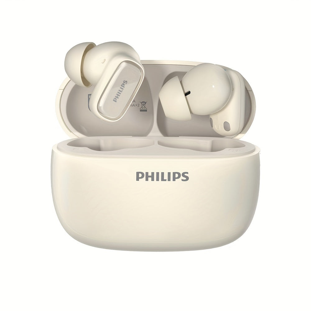 New Philips BT Earphones with Wireless Charging Case, 24-hour Playtime, Mic, Touch Control, TAT2569, for Gaming, Running, Cycling.