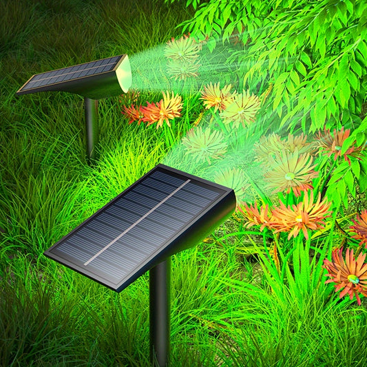 Outdoor solar spot light with 9 LED, 5 lighting modes, and automatic on/off feature for garden and landscape lighting.