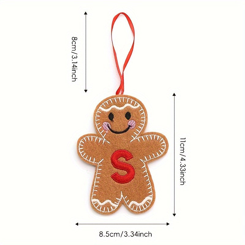 Embroidered gingerbread man ornament for Christmas decoration, made of fabric material. Classic style and no power required. Perfect for home and kitchen use.