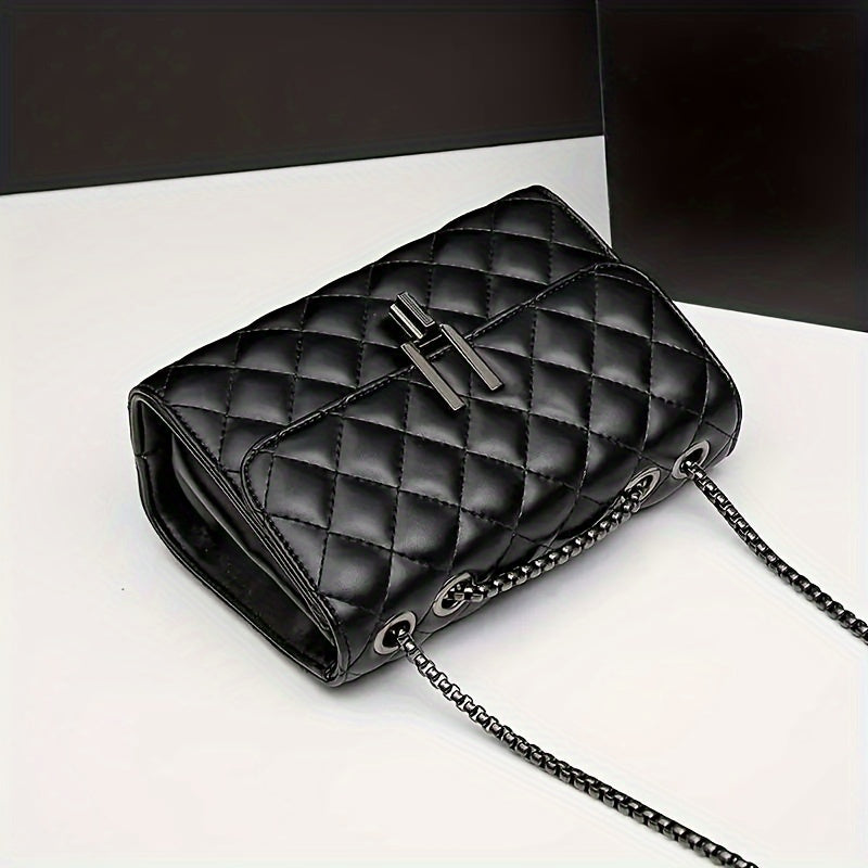 Stylish black crossbody bag with chain strap - trendy faux leather purse for women.