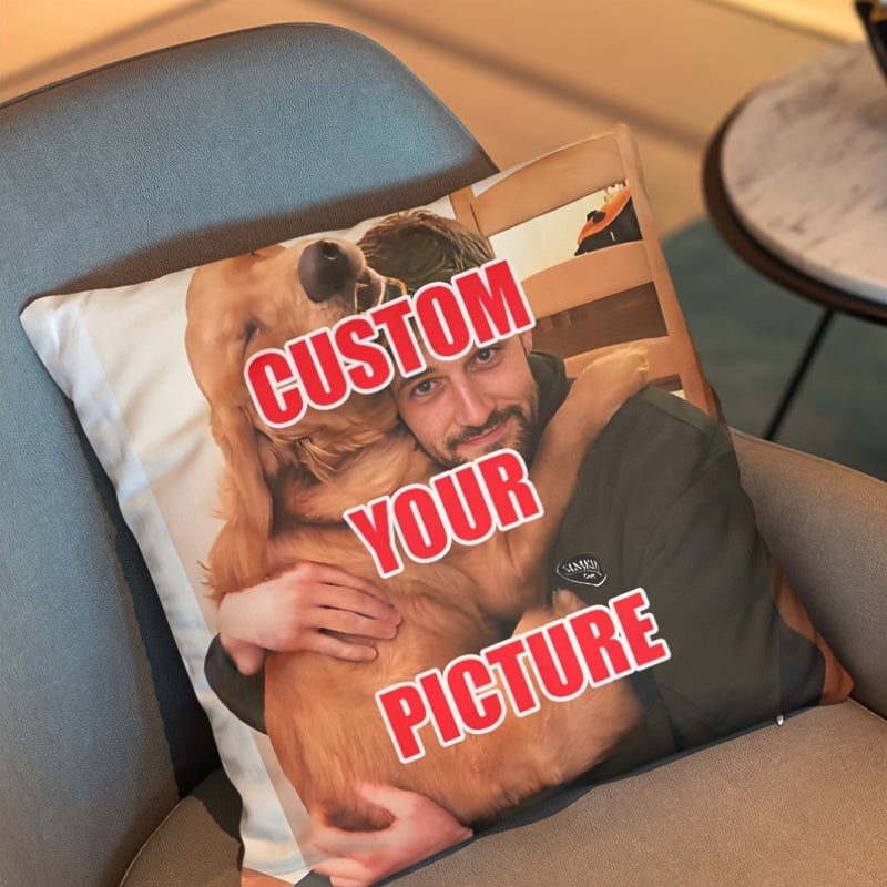 Personalized Custom Pet Photo Plush Pillow Cover - 44.96x44.96 cm - Featuring Your Dog or Cat's Portrait in a Modern Style - Made of Polyester with Zipper Closure - Easy to Clean in Washing Machine - Insert Not Included - Perfect for Home, Office, or