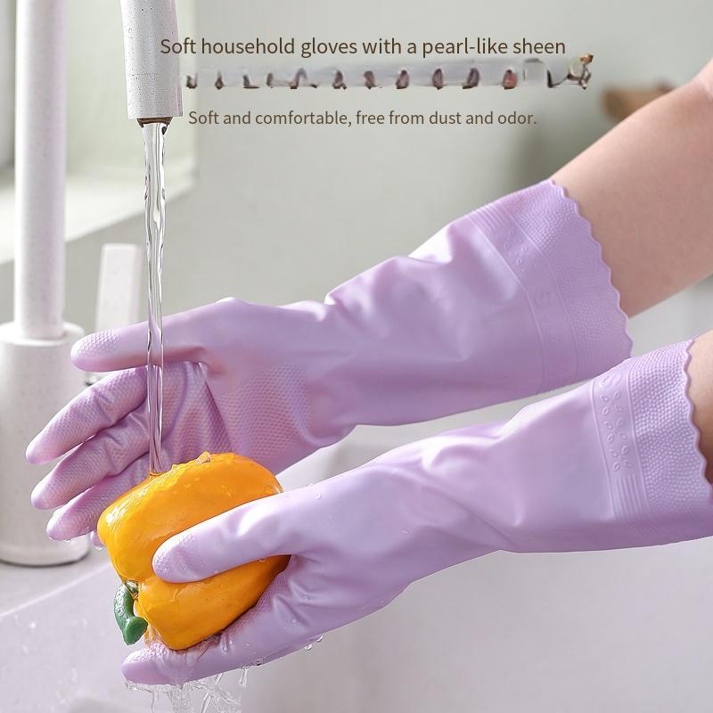 Latex Dishwashing Gloves for Women - Waterproof, Thin, and Durable. Perfect for Laundry, Cleaning, and Kitchen Tasks. Provides Protection for Hands during Housework. Powder-Free Material, Ideal for Kitchen Use.