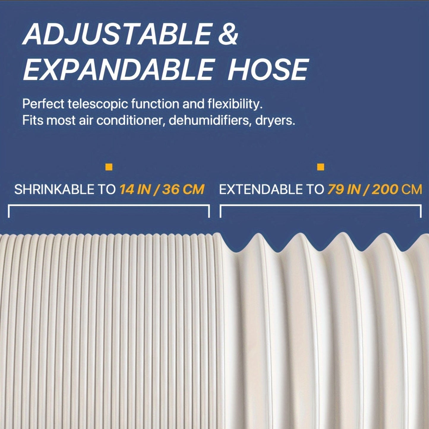 Universal portable air conditioner exhaust hose in iron and polypropylene construction is available in multiple lengths (up to 149.86cm or 200.66cm). It has a diameter of 14.99cm and fits most AC units. Easy to install with no electricity needed.