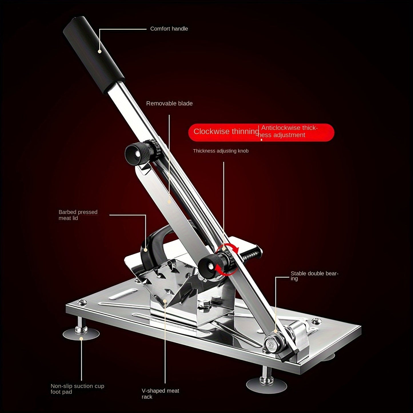 1 piece of a Stainless Steel Slicer for Meat, Fruit, and Vegetables with an Adjustable Thickness Manual Kitchen Cutting Tool, featuring a Square Blade.