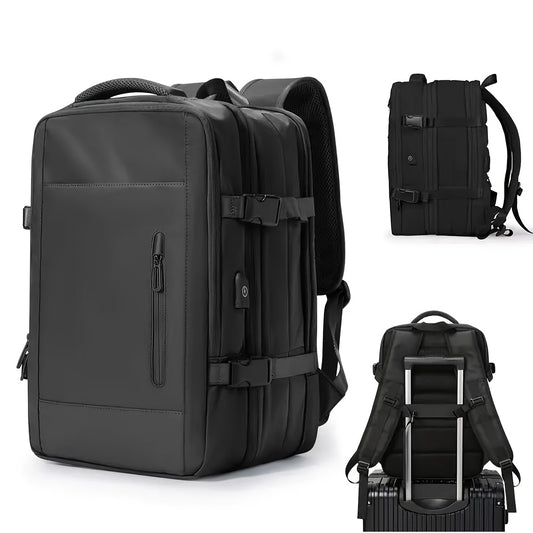 Spacious men's backpack with compartments for travel, business trips, laptops, and college students.