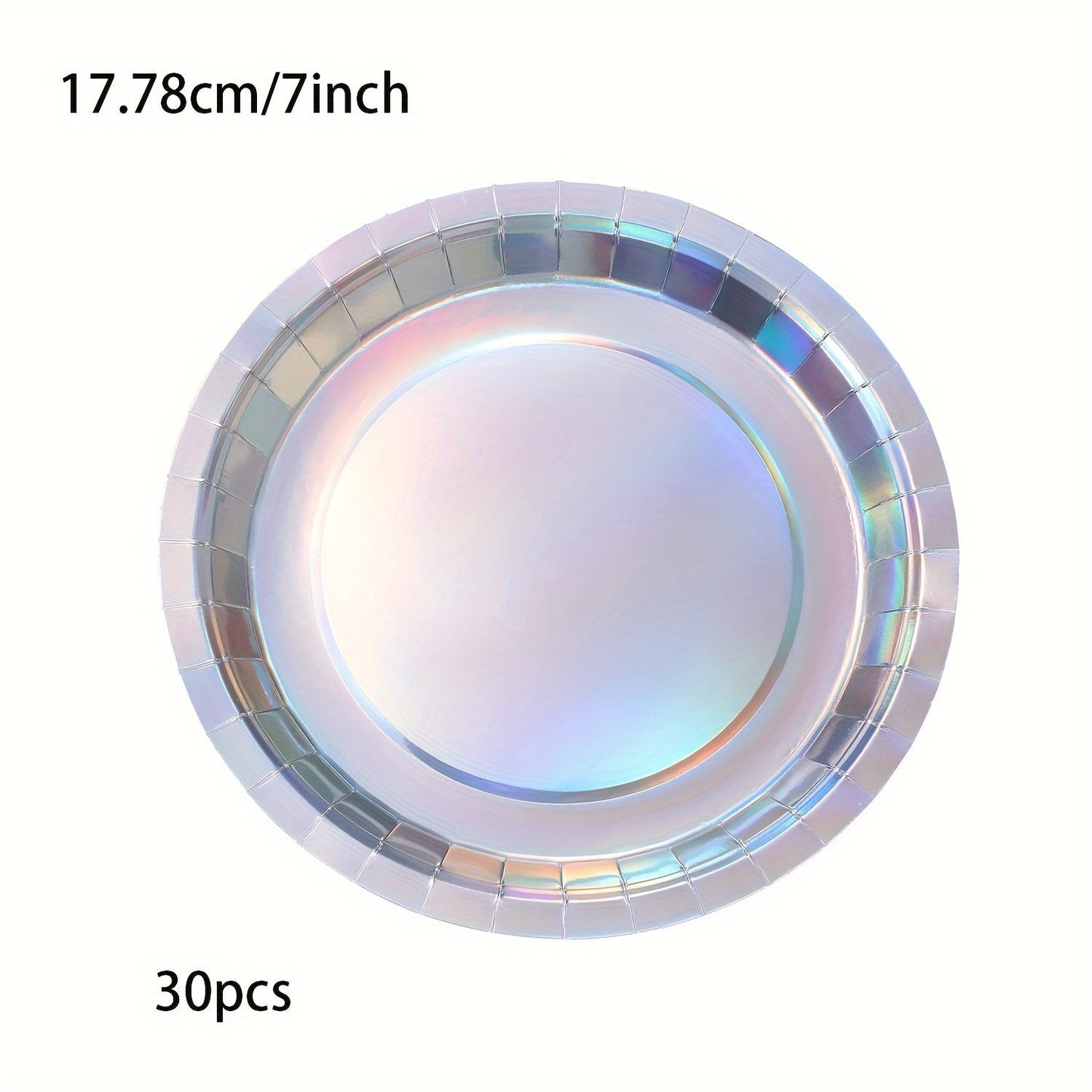 Set of 10/30 Rainbow Holographic Disposable Plates - 17.78cm Round Paper Plates for Desserts & Parties - Ideal for Birthdays, Weddings, and Themed Events - Water and Oil Proof