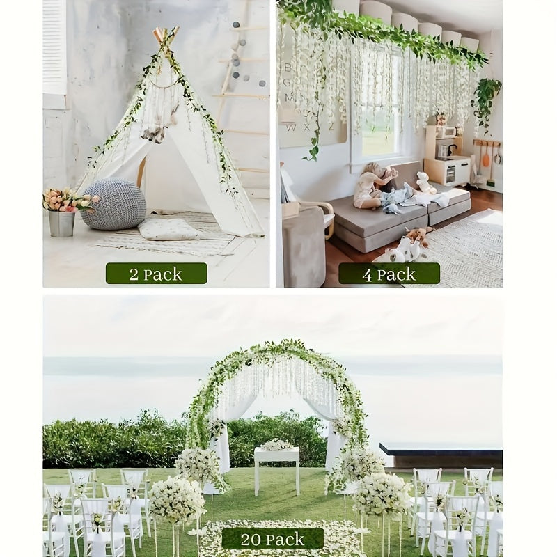 Zaphyron 4pcs Faux Wisteria Garland - 173.74cm Artificial Flower Vines, 12 Branches Each, Ideal for Home, Garden, and Outdoor Wedding Arch Decor.