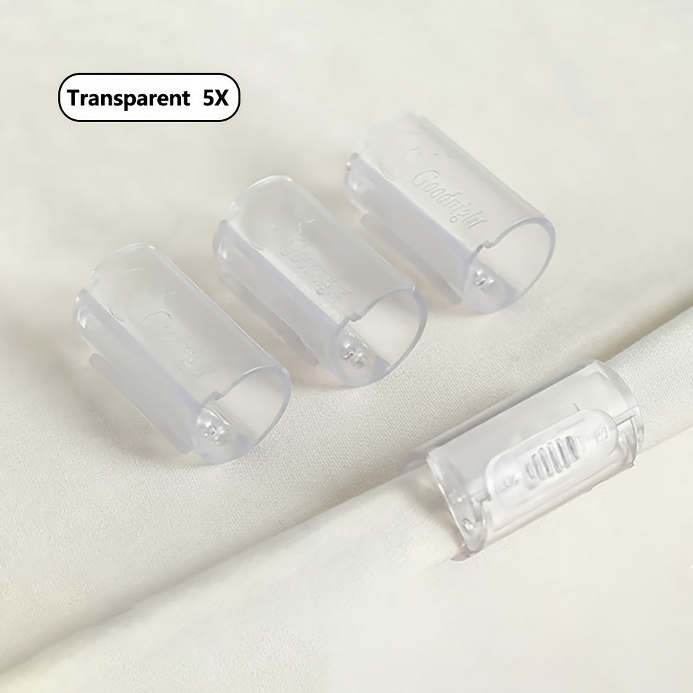 A versatile 5X Multi-functional needle-free clip designed for securing bed sheets, kitchen snack bags, and various items. This clip can also be used to organize data cables, towels, and hold bed sheets in place without the use of needles, ensuring no