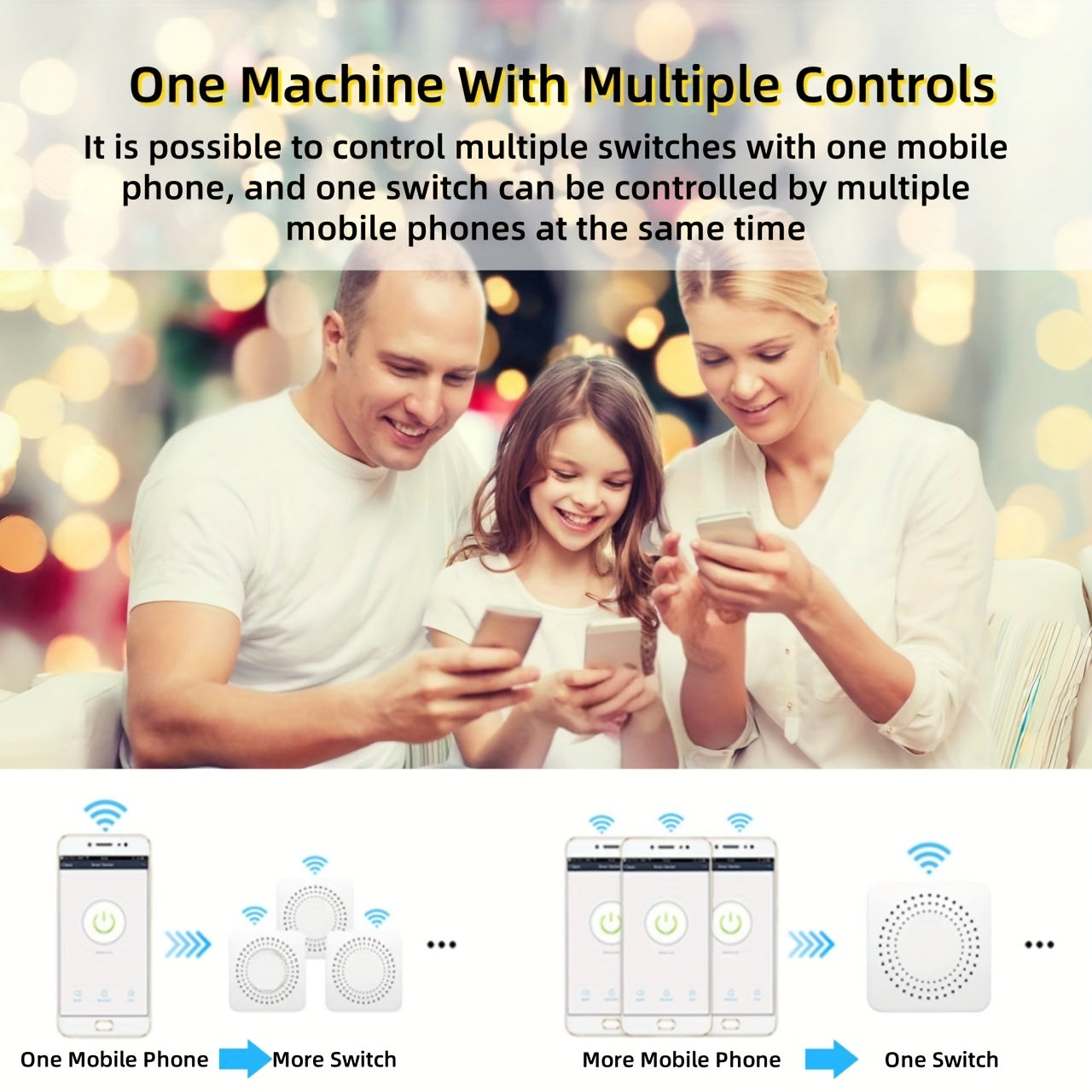 WiFi Mini Smart Switch with Voice & App Control, Timer Function, No Hub Required, Compatible with Alexa/Google Home, Available in 1/2/3/4 Gang options.