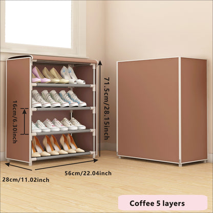 Stylish and durable shoe cabinet with dust cover, featuring a fabric cover with zipper. This shoe rack is perfect for hallways, closets, and garages. The free-standing metal shoe storage rack comes in various patterns.