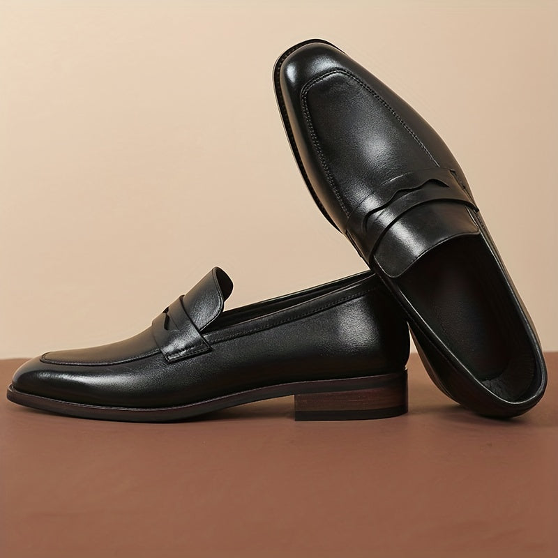 Men's classic slip-on loafers with genuine upper and lining, rubber sole, round toe - suitable for all seasons.