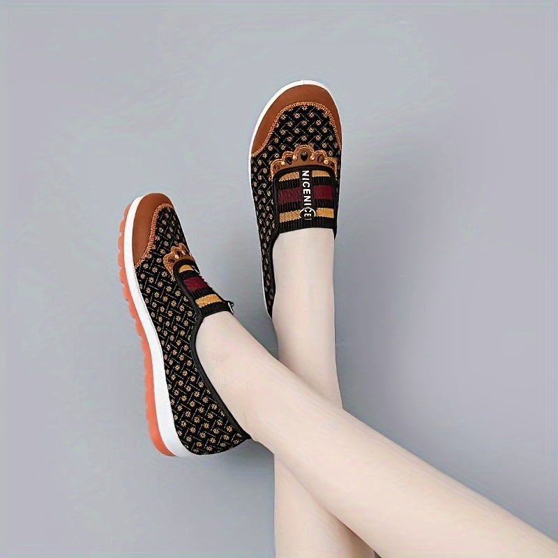 Women's comfortable slip-on loafers with rubber sole, fabric lining, and Mary-Jane strap design for summer wear.