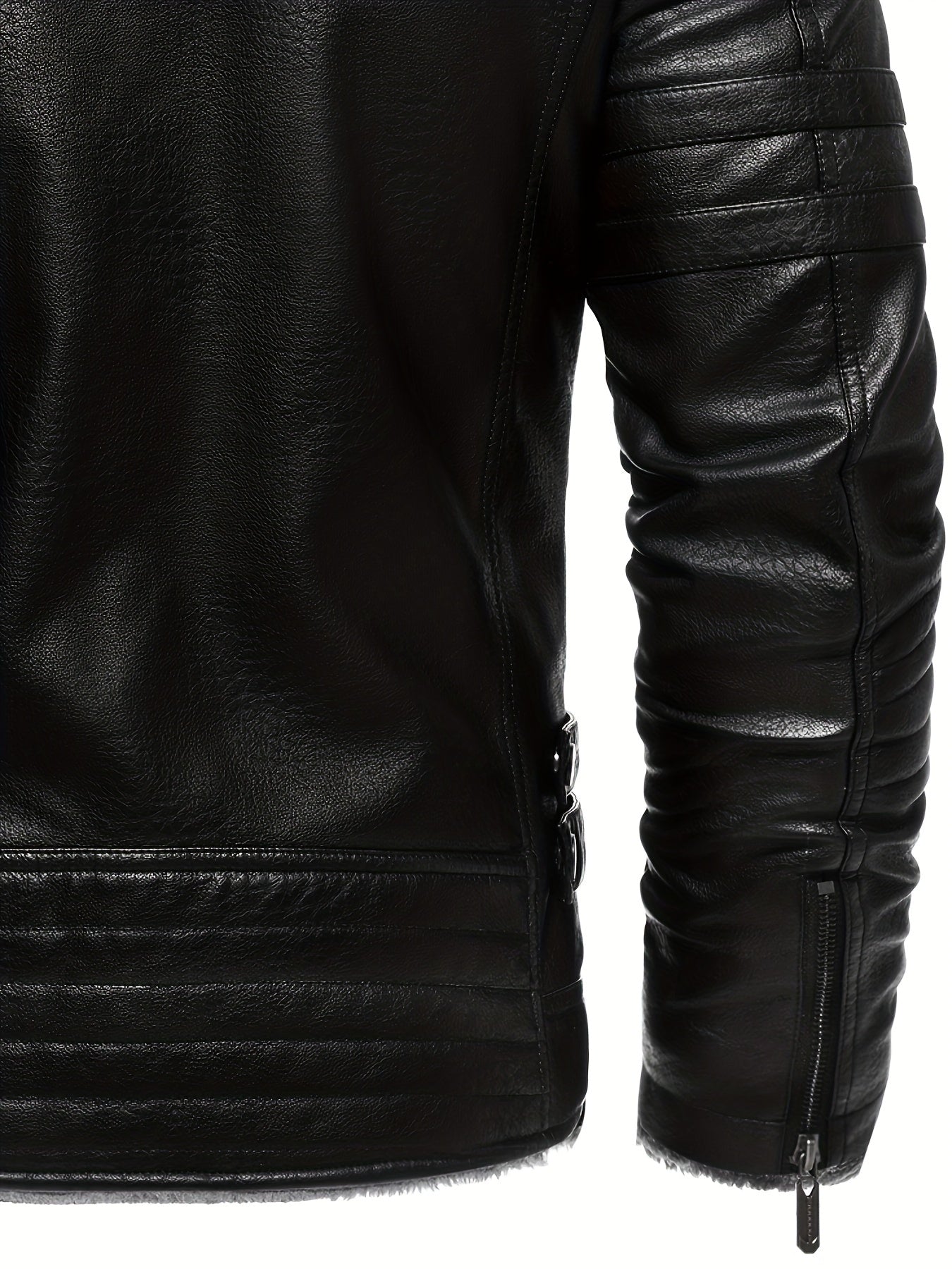 Men's Retro PU Biker Jacket with Fleece Lining for Fall/Winter