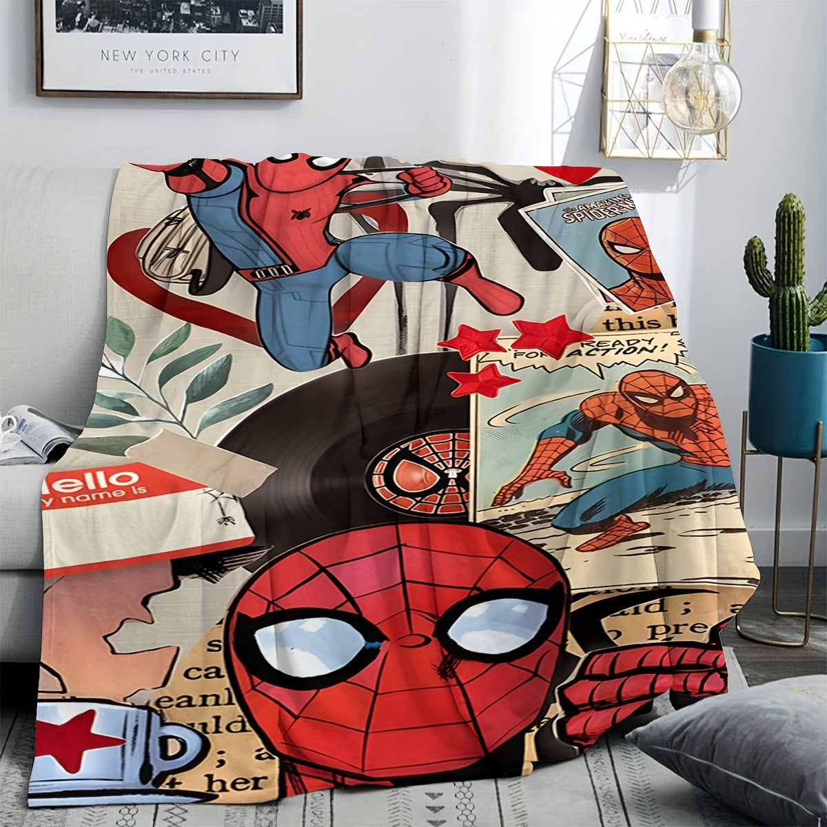 Cartoon Spider Plush Blanket - Perfect for All Seasons! 
This cozy 1pc blanket features a fun cartoon spider design and is made of high-quality polyester material. 
It is great for keeping you warm in bed, on the sofa, while traveling, camping, or even