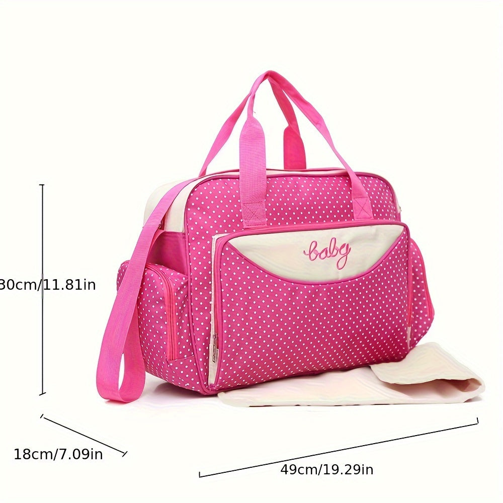 Large Capacity Polka Dot Crossbody Bag for Mom, a Multifunctional and Portable Shoulder Bag perfect for Moms on the go. Also functions as a Diaper Bag.