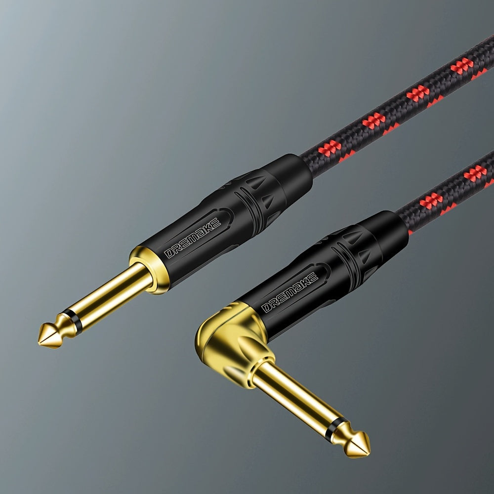 DREMAKE 6.35mm mono guitar cable with gold plated male to male connectors. Cat5e Ethernet cable category with round floppy connector and braided design, suitable for guitar, bass, and