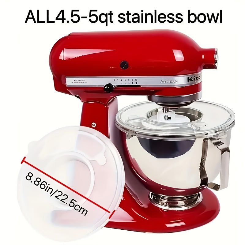 Prevents Spills with Stable Mix Kitchen Appliance Brand 4.5-5 Quart Tilt Head Stand Mixer Bowl Lid. Features Shock Absorber, Non-Slip Mat, and Splash Guard for Safety and Convenience. Made from Food Safe Plastic.