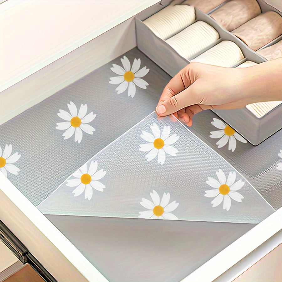 Easily Organize Your Kitchen Cabinets and Fridge with our Waterproof Drawer Liner featuring Daisy Leaf Design - Non-Slip, Cut-to-Fit, Easy to Clean, Non-Adhesive Shelf Protector made of EVA Material