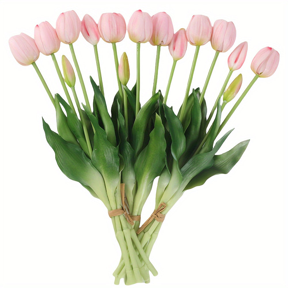 15pcs Real Touch Artificial Tulip Bouquet - Ideal for weddings, engagements, home, and garden decor. Vase not included.