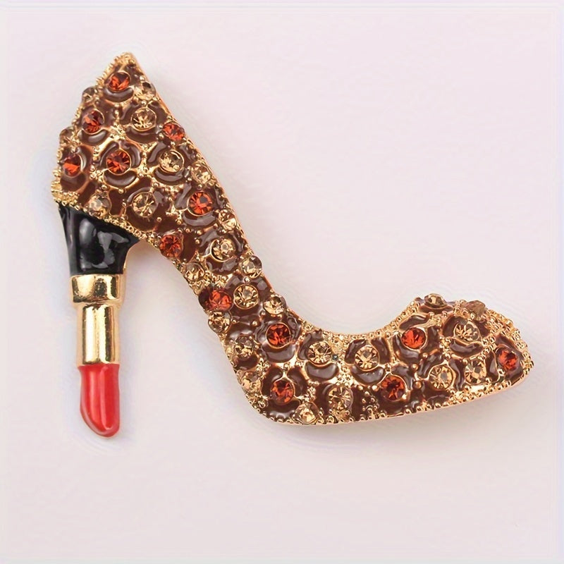 Unique Vintage Rhinestone High Heel Brooch Pin with Irregular Shape Design, Versatile Fashion Accessory for Elegant Women, Lapel Pin Jewelry - Wholesale Options Available