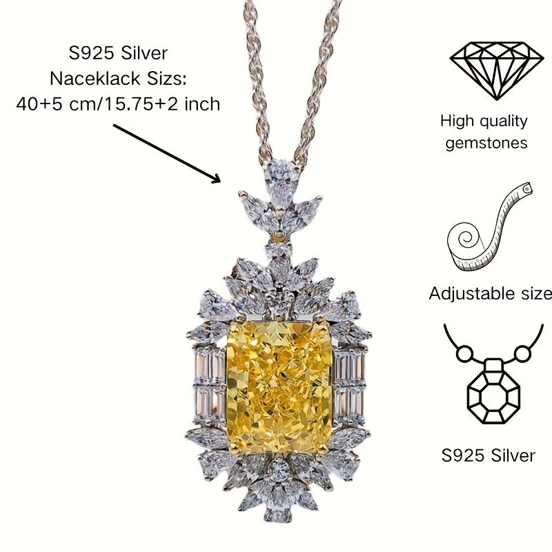 Sophisticated 925 Sterling Silver Pendant Necklace featuring a Radiant Cut Yellow Synthetic Gemstone and sparkling Cubic Zirconia accents. This uncoated piece is a glamorous addition to your everyday jewelry collection. A perfect Valentine's Day gift