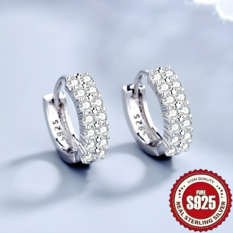 S925 Pure Silvery Fashion Retro Exquisite Trendy Earrings with Synthetic Zirconium Inlay. Ideal for casual or party wear.