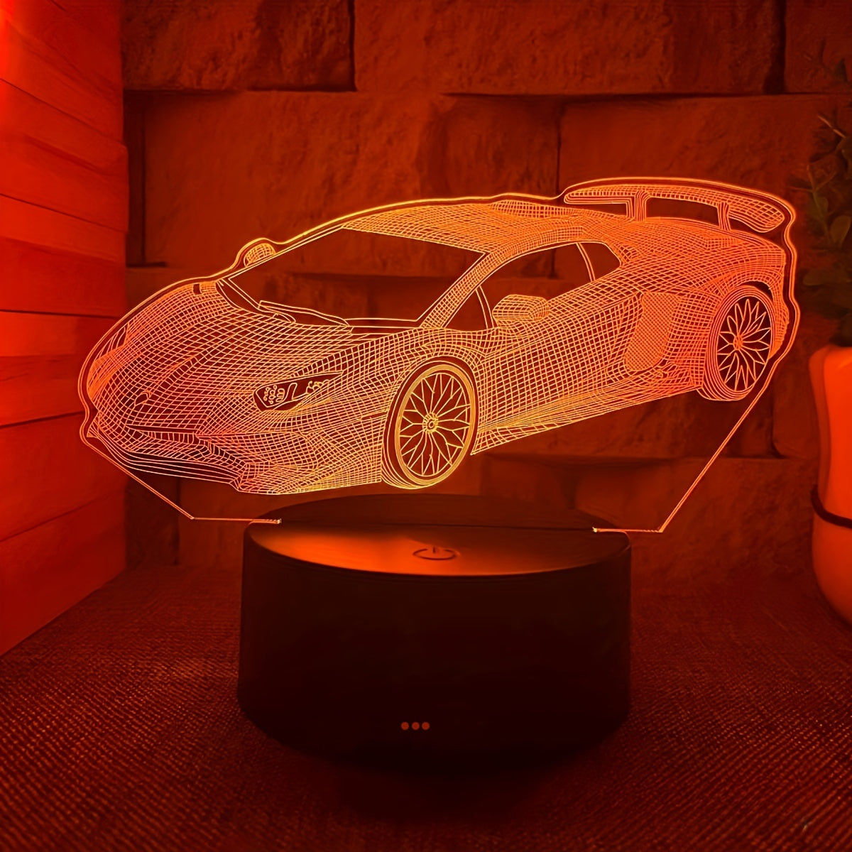 1pc 3D night light with sports car design, USB gift atmosphere light with 16 colors and remote control. Perfect for friends or lovers.