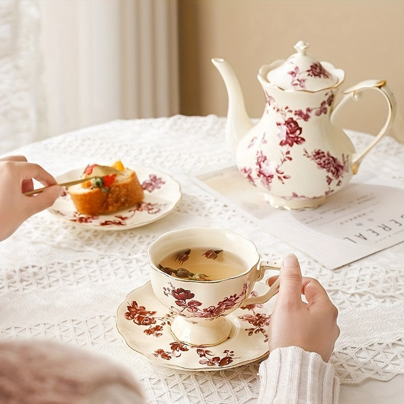 European Flower Teapot Cup and Saucer Set, Ceramic gift for making tea and coffee