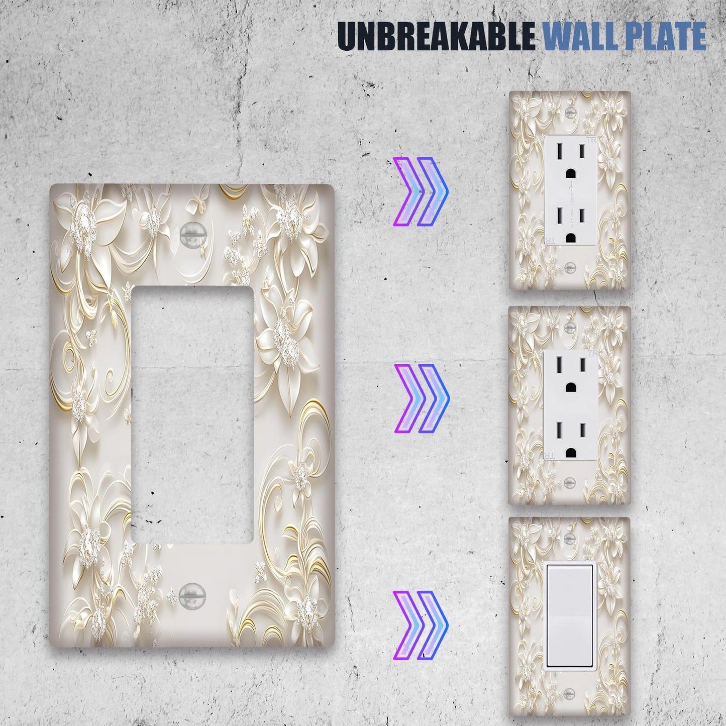 3D Floral Light Switch Cover in White with Country Cottage Style, No Electricity Required, Suitable for Bathrooms and Bedrooms.