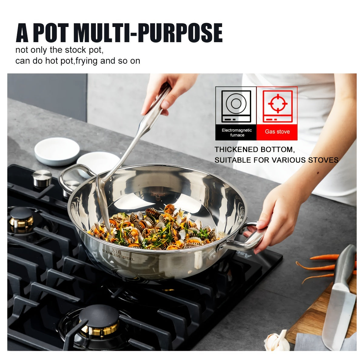 Stainless Steel Soup Pot with Glass Lid, Large Capacity, Fast Heating, Works on All Stovetops, Durable, Easy to Clean - A Must-Have Kitchen Cookware Item